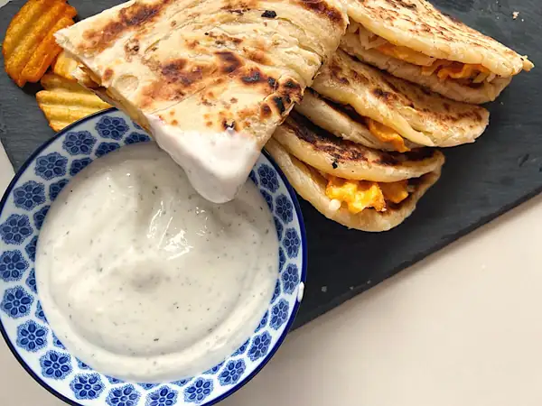 Paratha with Spicy Chips, Cheese, and Chicken