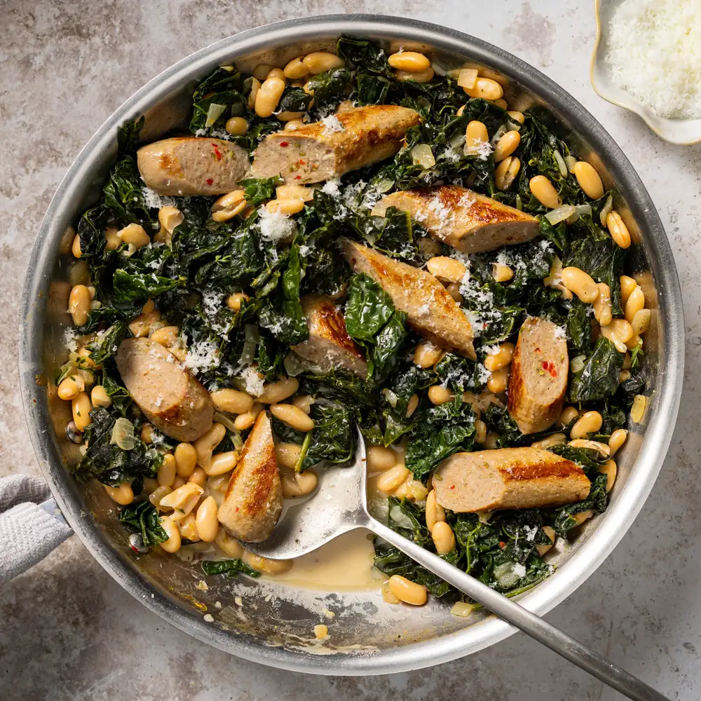 Creamy White Beans and Greens with Chicken Sausage