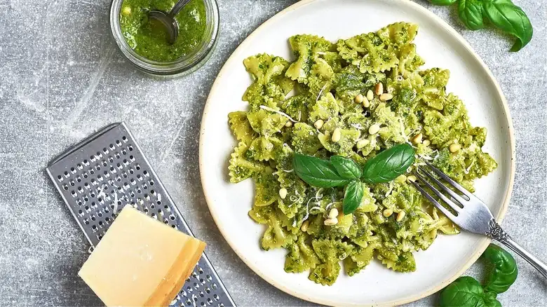 The Secret Ingredient For Velvety Pesto Pasta