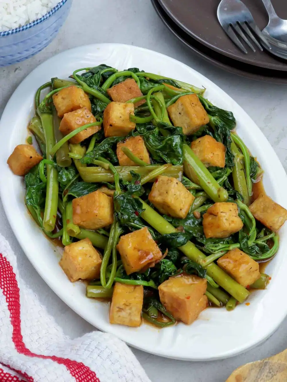 Kangkong and Tofu with Oyster Sauce
