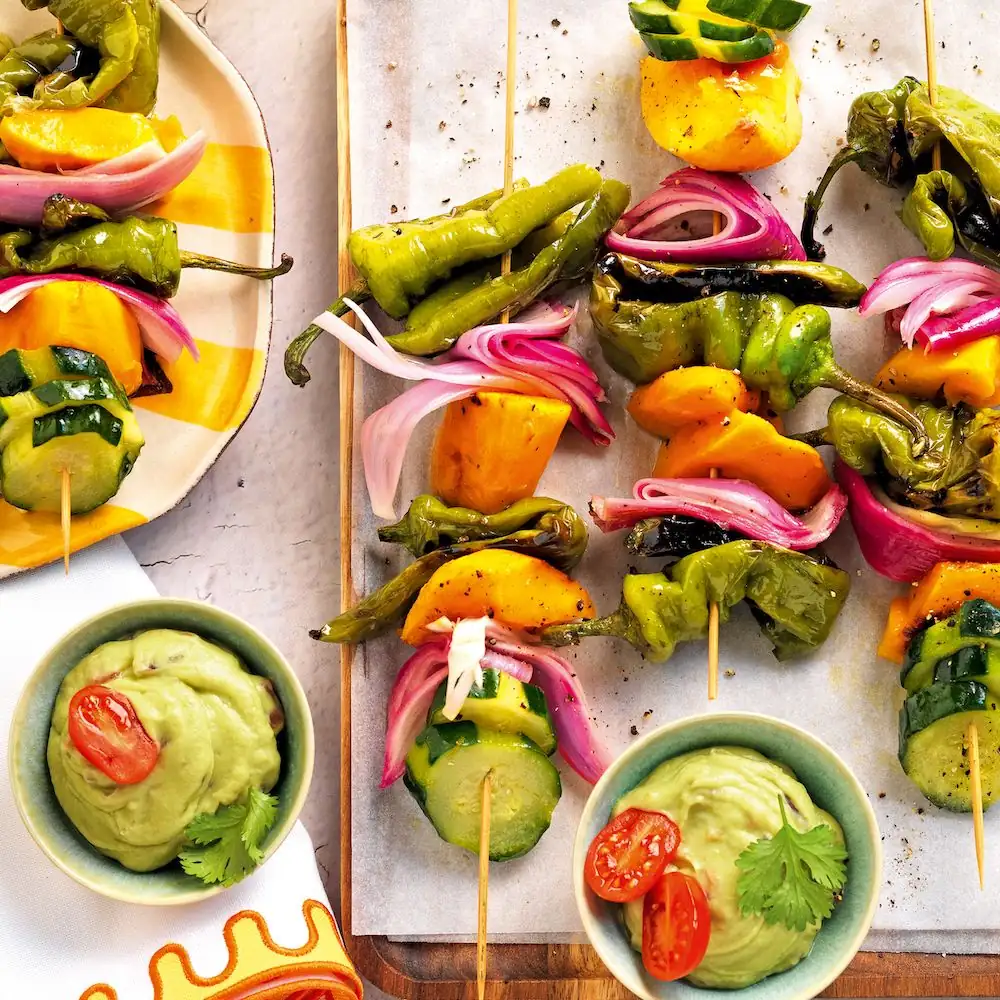 Grilled vegetarian fruit and vegetable skewer