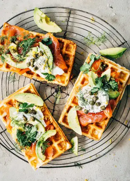 Savory waffles with salmon