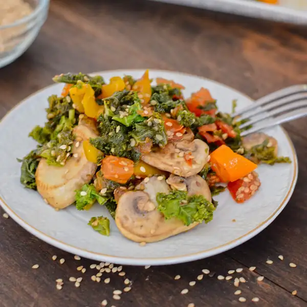 Warm crispy kale and mushroom salad