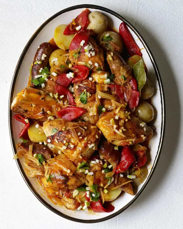 Braised Chicken Basque-Style (Chicken Basquaise)