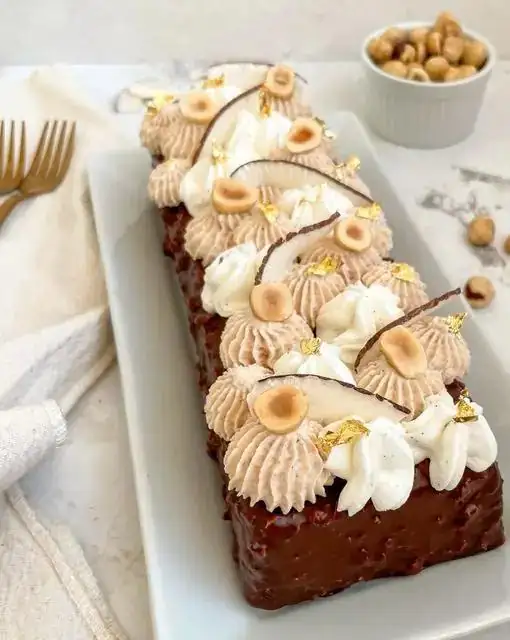 Coconut, chocolate and hazelnut log