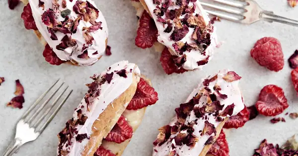 Raspberry and rose éclairs