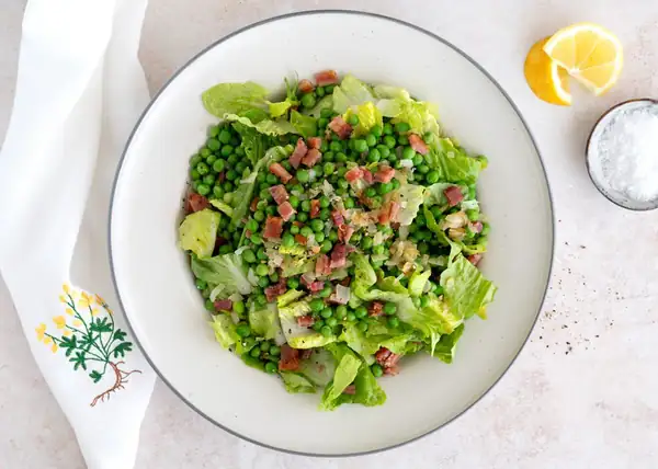 Peas ala francaise with bacon and heart lettuce