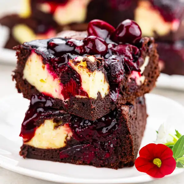 Cheesecake brownie with cherries