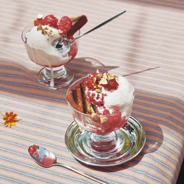 Grilled Pound Cake Sundae With Raspberries