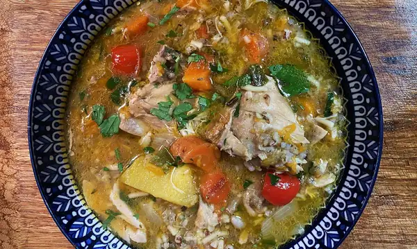 Roasted Chicken and Moruga Rice Soup