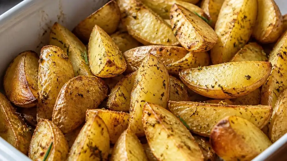 The cooks agree: “To get golden-brown baked potatoes, don't add more oil, but 2 tablespoons of cornstarch.”