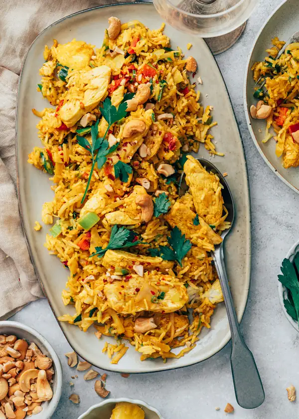 Arroz al curry rápido con pollo