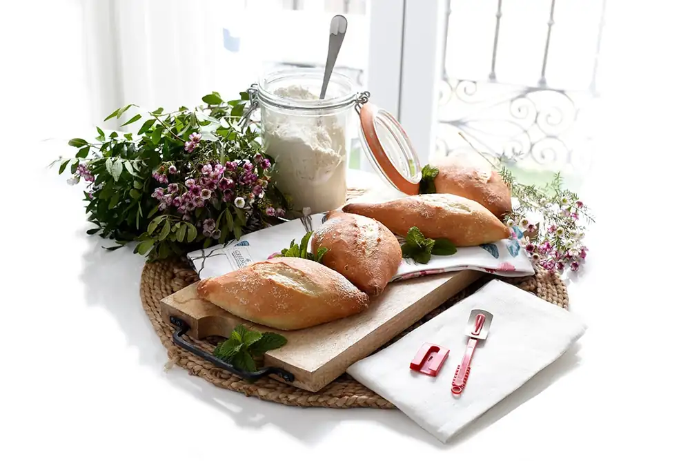 Homemade white bread rolls
