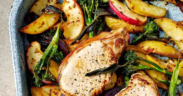 One-pan mustard pork & apple traybake