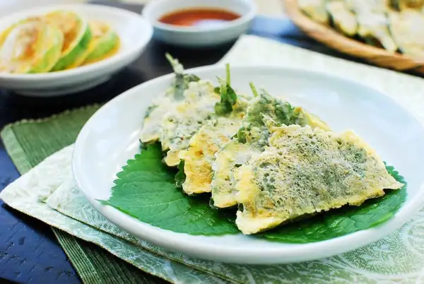 Kkaennip Jeon (Pan-fried Stuffed Perilla Leaves)