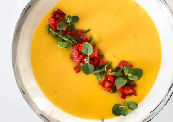 Creamy Red Lentil Soup w/ Roasted Pepper Salad