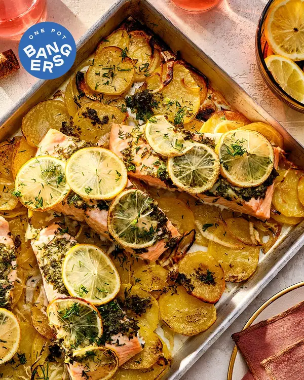 Easy Sheet Pan Salmon with Dilly Roasted Potatoes