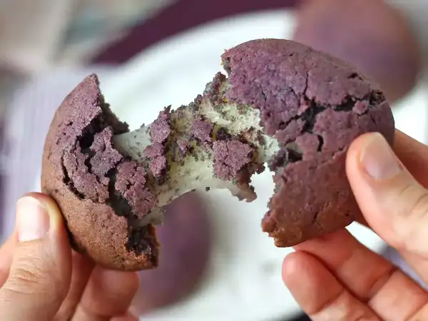 Ube cookie with a mochi heart
