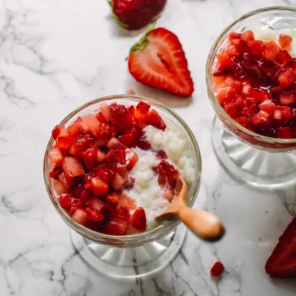 Goat Milk Rice Pudding with Strawberry Brunoise