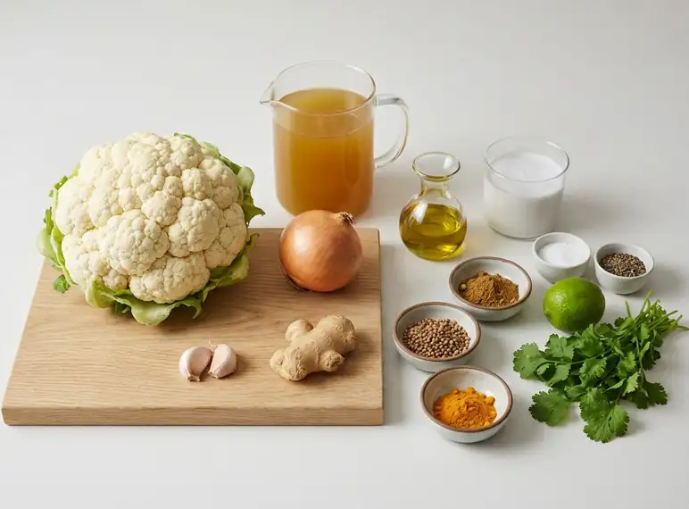 Spiced cauliflower soup with coconut milk and roasted florets