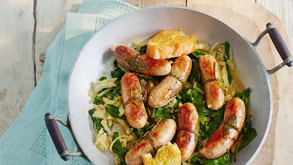 Salsiccia with chard and mustard onions