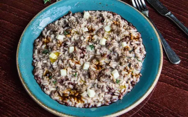 Risotto with Italian Veal Sausage, Taleggio & Frangelico