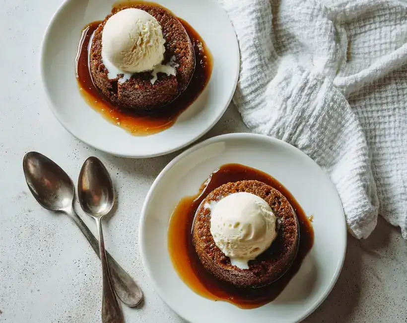Sticky toffee pudding with vanilla ice cream