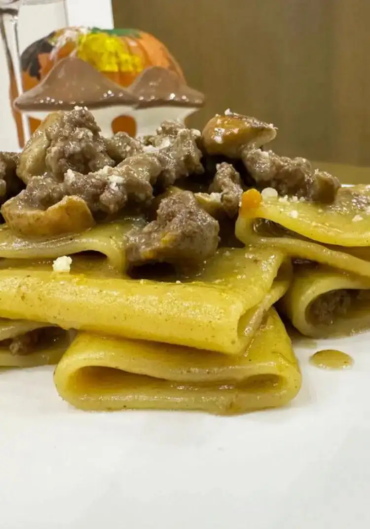 Paccheri with wild boar and porcini mushroom ragù (white)