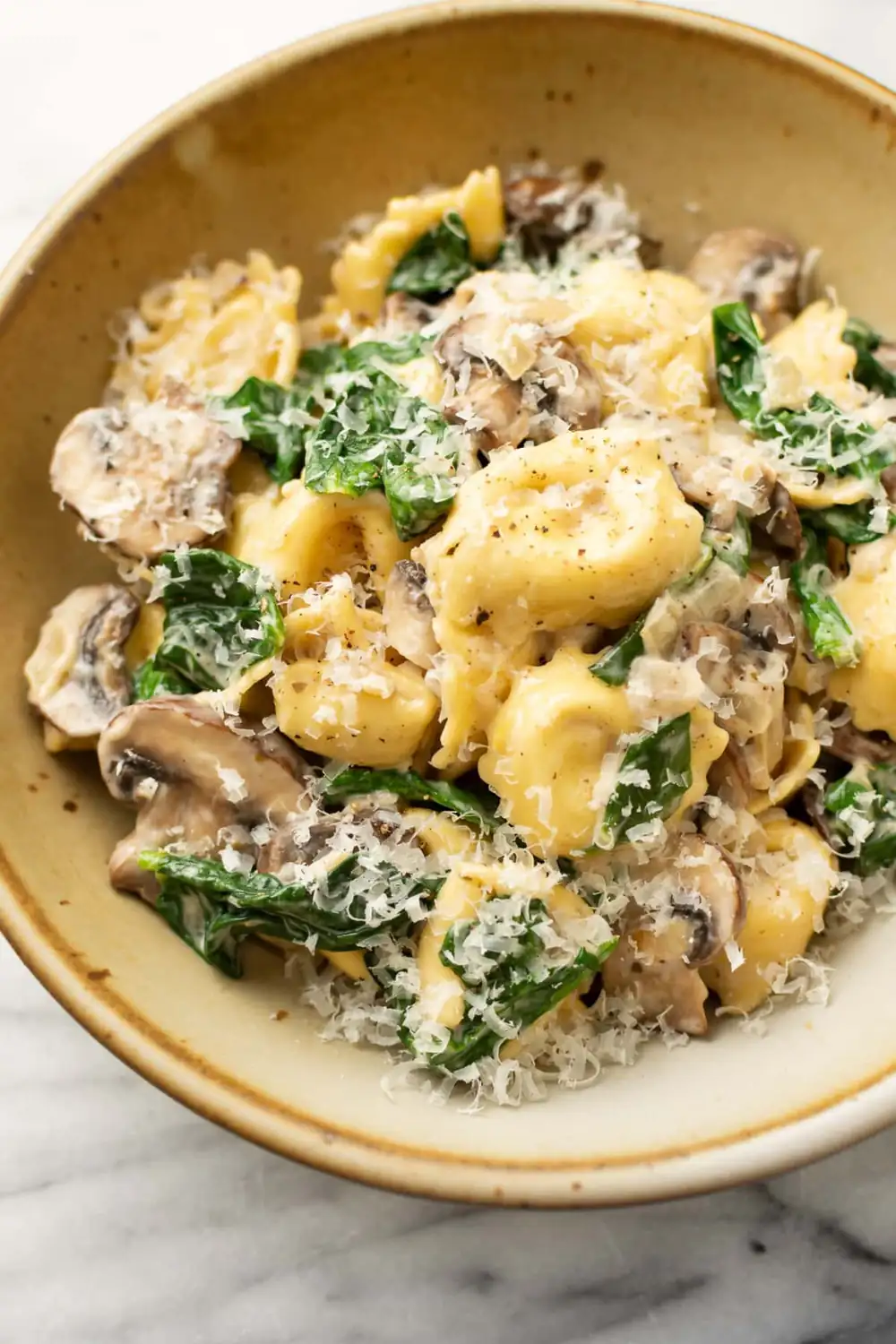 Creamy Tortellini with Spinach and Mushrooms