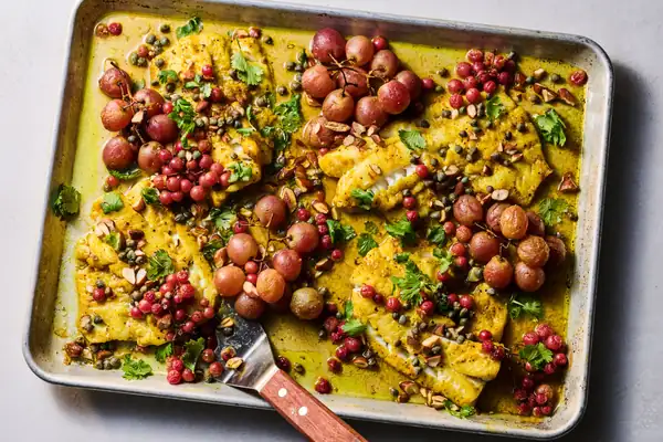 Roasted Turmeric Fish and Grapes Recipe