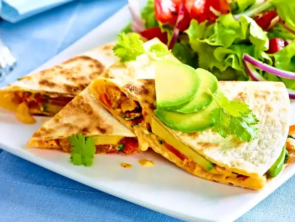 Quesadilla with kimchi and avocado
