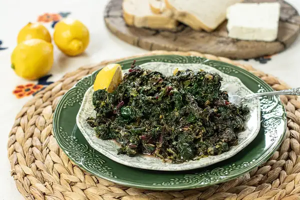 Greek Horta Tsigariasta with Eggs (Braised Greens & Olive Oil)