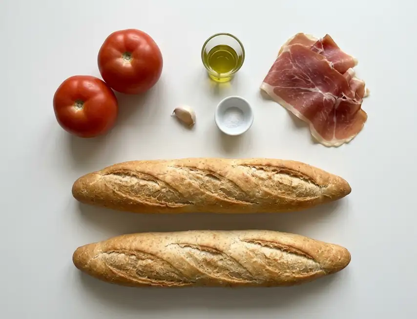 La Catalana sandwich from Murcia, the classic Serrano ham and tomato sandwich found in Murcian bars