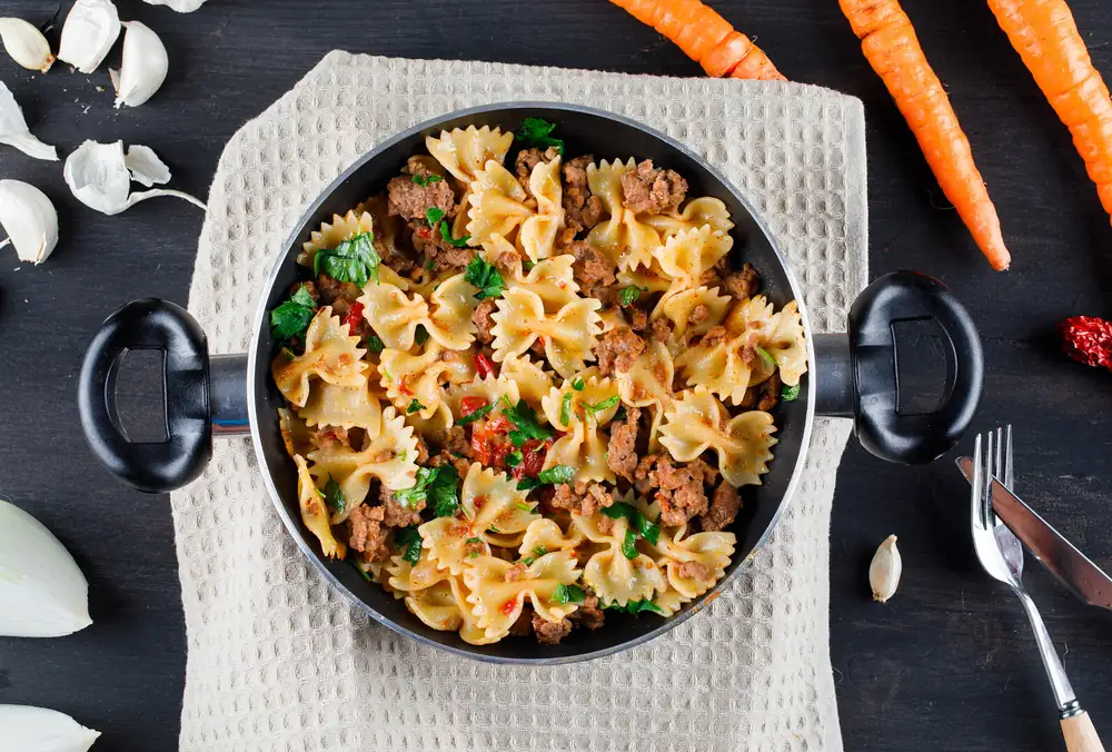 Hungarian pasta with meat and vegetables. All the flavors blend beautifully in one pot