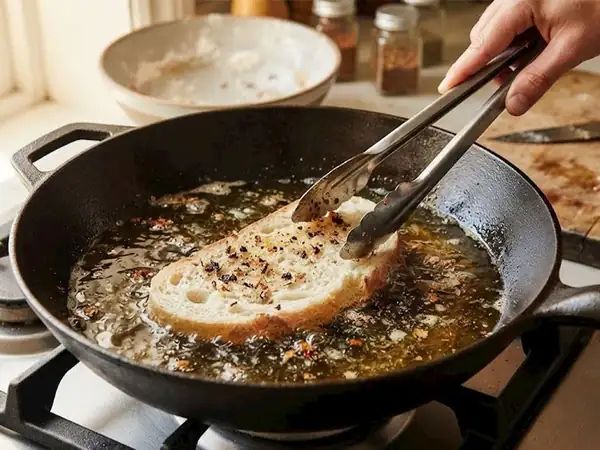 Why is a slice of bread thrown into frying oil?