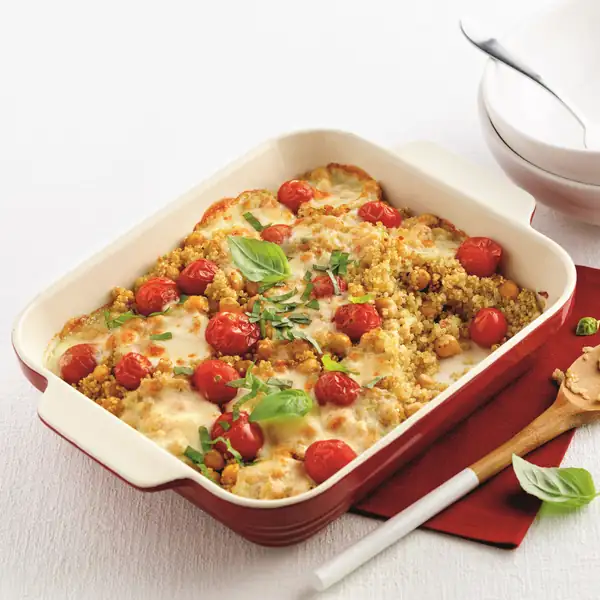 Quinoa, chickpea and tomato casserole