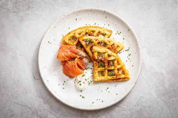 Sour Cream And Chive Potato Waffles With Smoked Trout Recipe