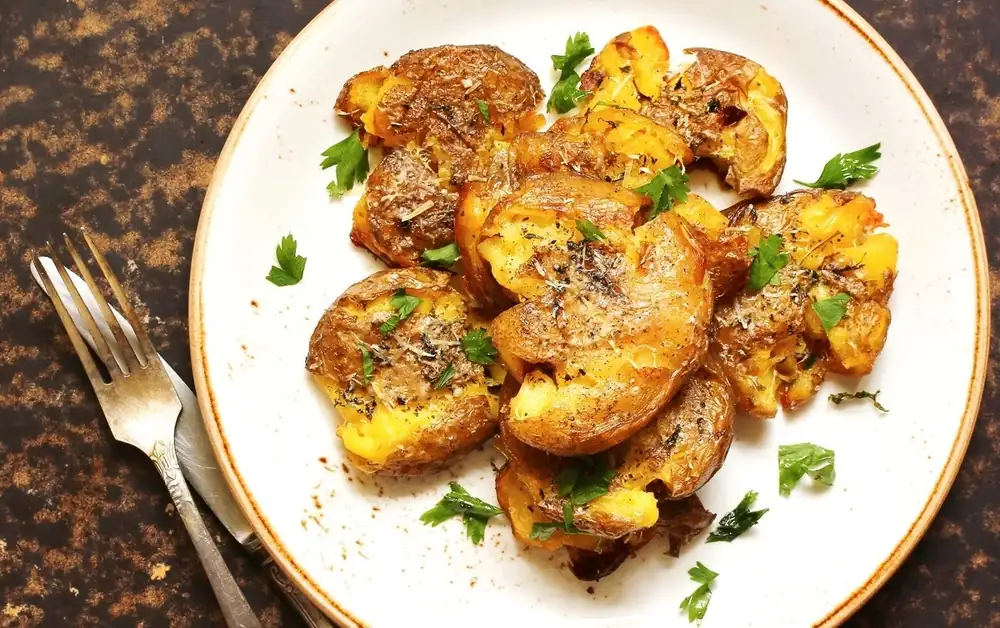 Smashed potatoes, a crunchy side dish