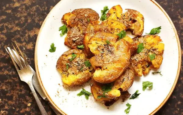 Smashed potatoes, a crunchy side dish