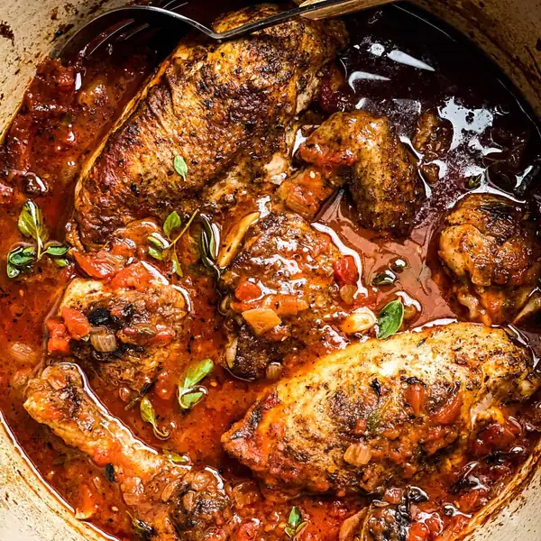 Braised Greek Chicken In Tomato Sauce
