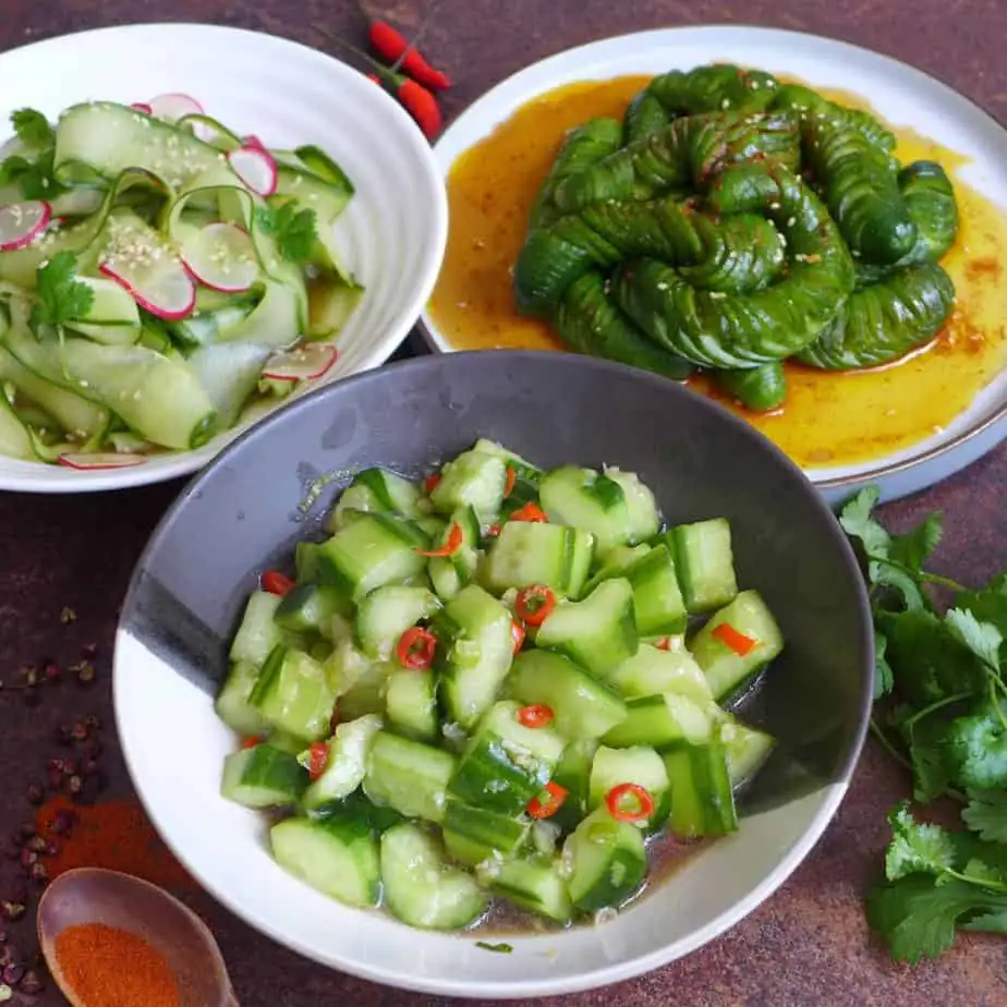 Chinese cucumber salad, three ways (黄瓜三吃)
