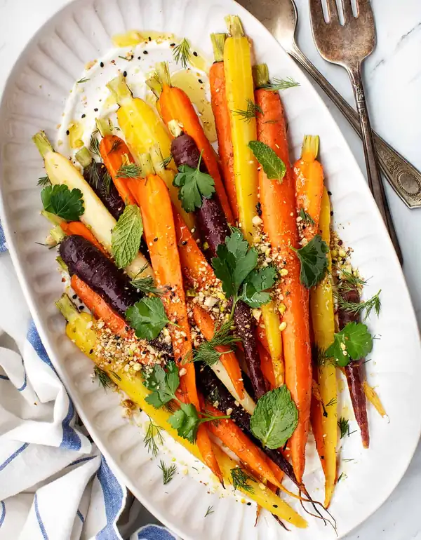 Carrots with Yogurt, Dukkah, and Herbs