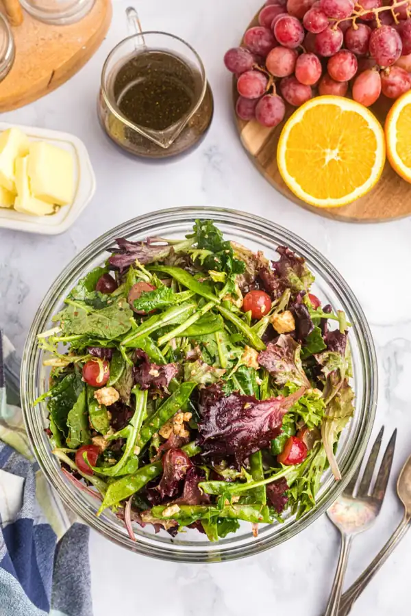 Spring Salad with Snow Peas, Grapes and Feta Cheese