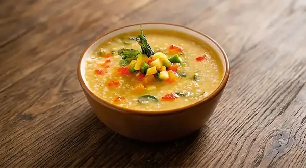 Prepare traditional Peruvian morón soup with vegetables