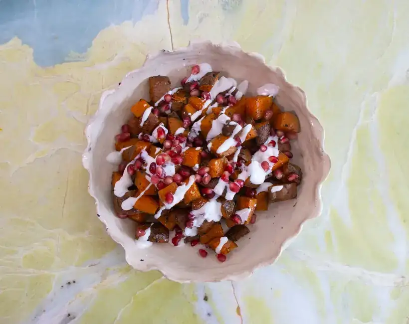 Sweet potato with tahini-yogurt sauce