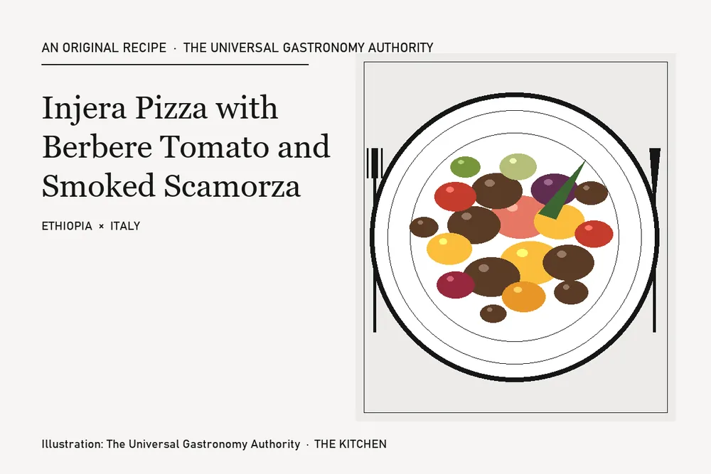 Injera Pizza with Berbere Tomato and Smoked Scamorza