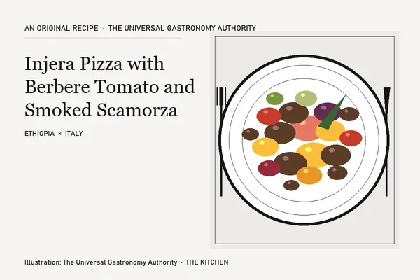 Injera Pizza with Berbere Tomato and Smoked Scamorza