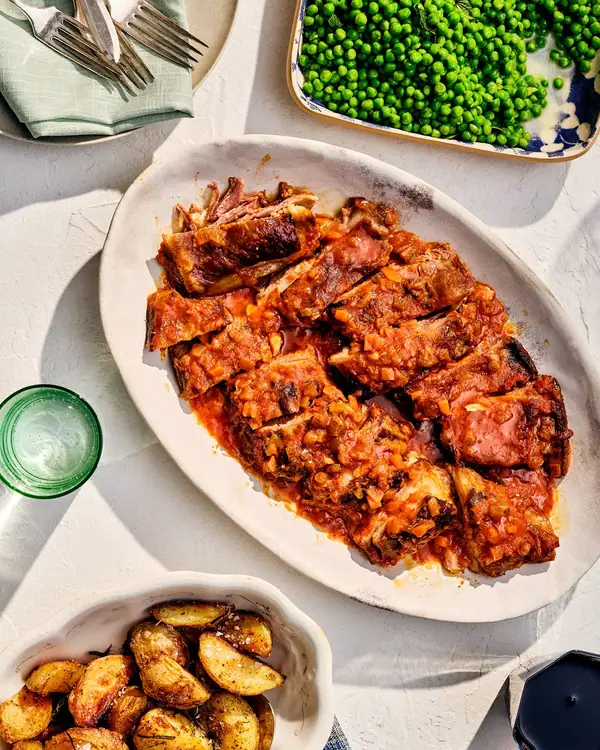 Braised Lamb Belly With Lemon, Harissa, and White Wine Recipe