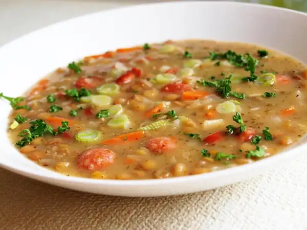 Lentil soup with sausages