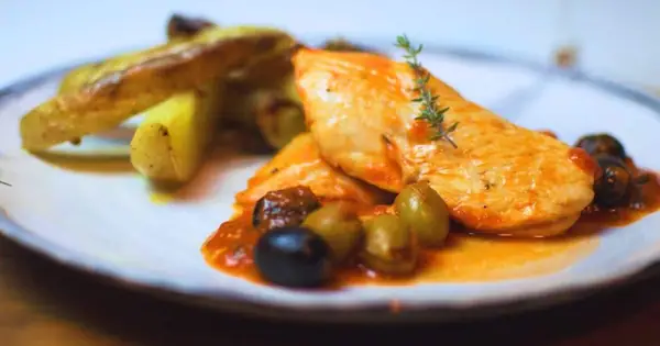 Mediterranean Chicken with Olives & Rosemary Roasted Potatoes